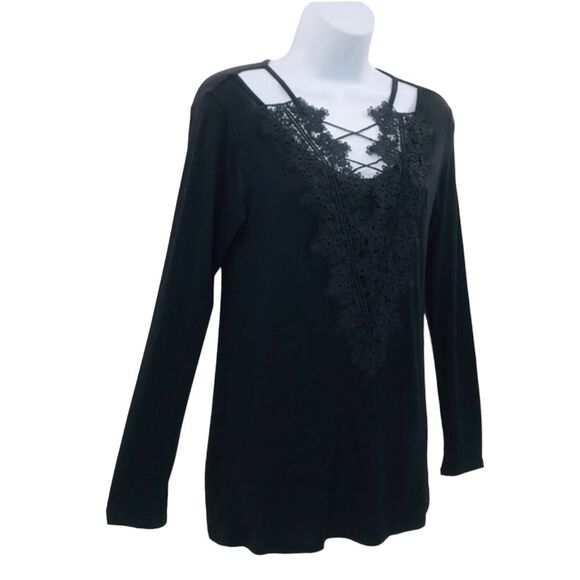 Hippie Chic Black Criss Cross Lace Top Sz. Sm - Picture 9 of 12